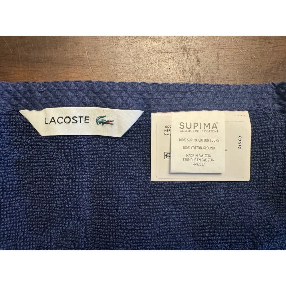 Lacoste Navy Home Heritage Antimicrobial Supima cotton washcloth 13x13 inch NIP
